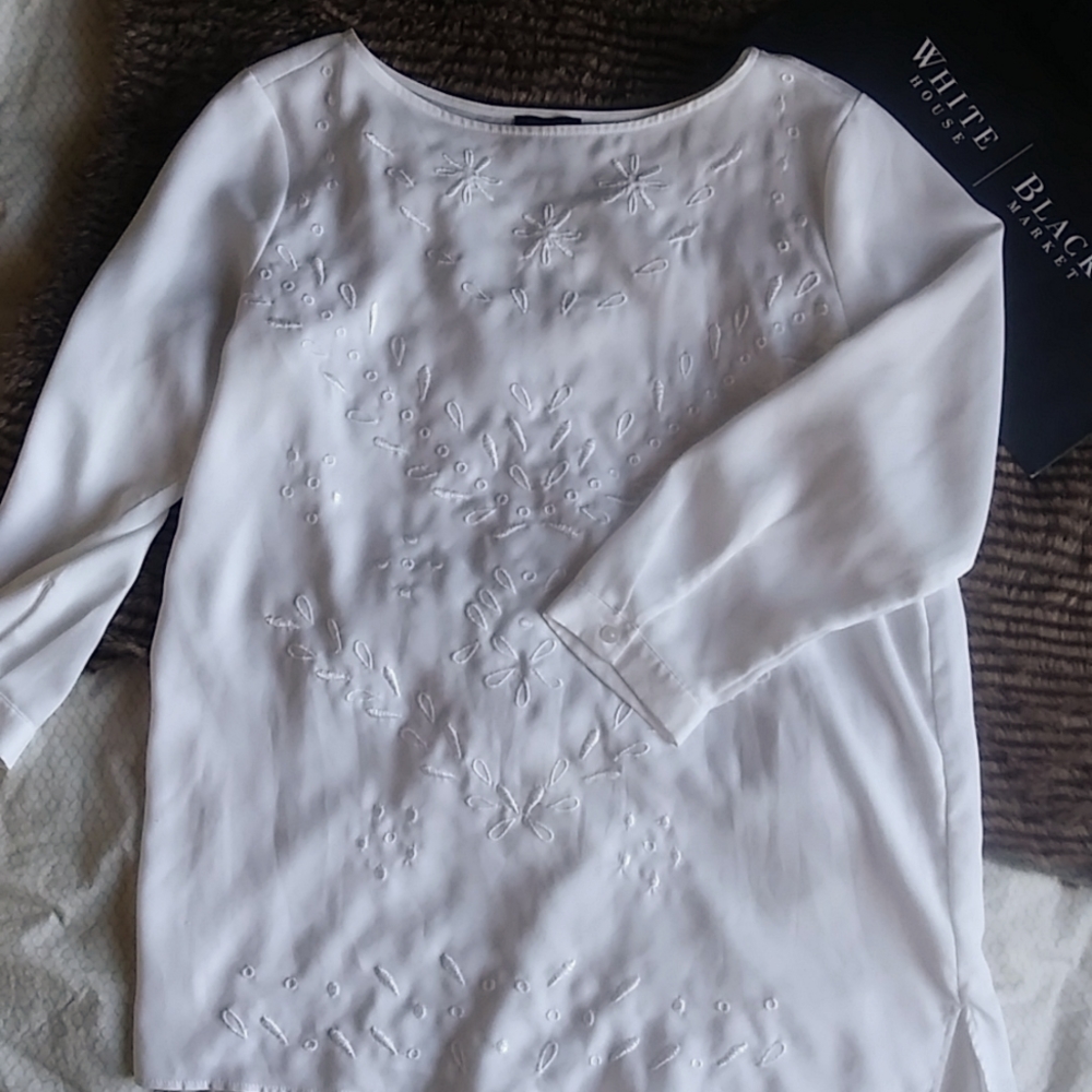 Ann Taylor White Embroidered Blouse